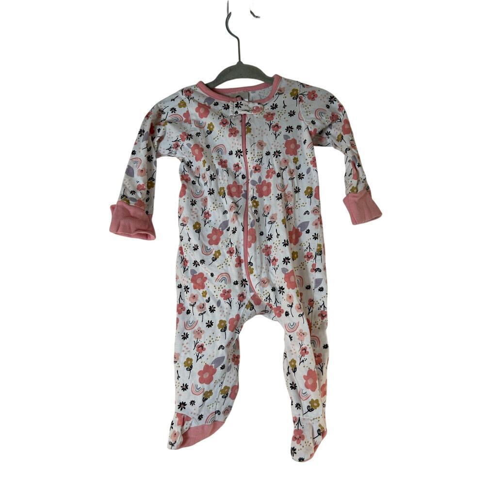 GERBER Girl’s Floral/Rainbow Print Footed Pajama / Size: 0-3 Months